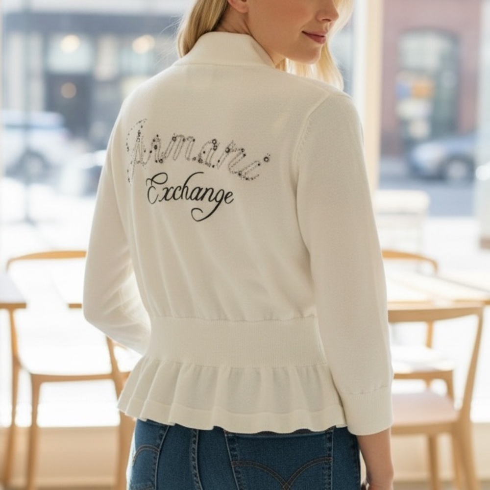 Armani Exchange White Monogram Zip/Button Combo Cardigan